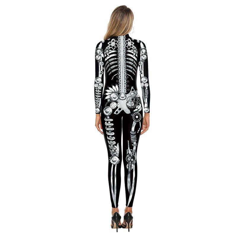 Iootiany Halloween Skeleton Skull Mechanical Gear 3d Printing Sexy Bodysuit Women Cosplay New Party Punk Steampunk Bodysuit 2025