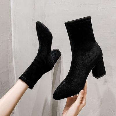 Short Boots Women's 2025 Spring and Autumn New Single Boots Korean Version Versatile Pointed Thick Heel Black Suede Martin Boots Thin Boots