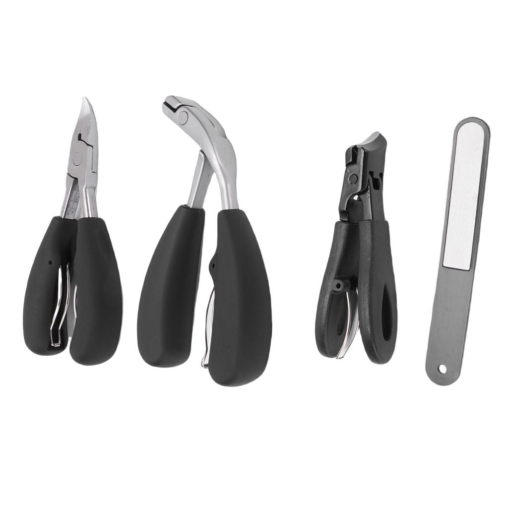 4 Pcs Nail Clippers Kit Long Handle Wide Opening Nail Clippers Set with Cuticle Nipper File Stainless Steel
