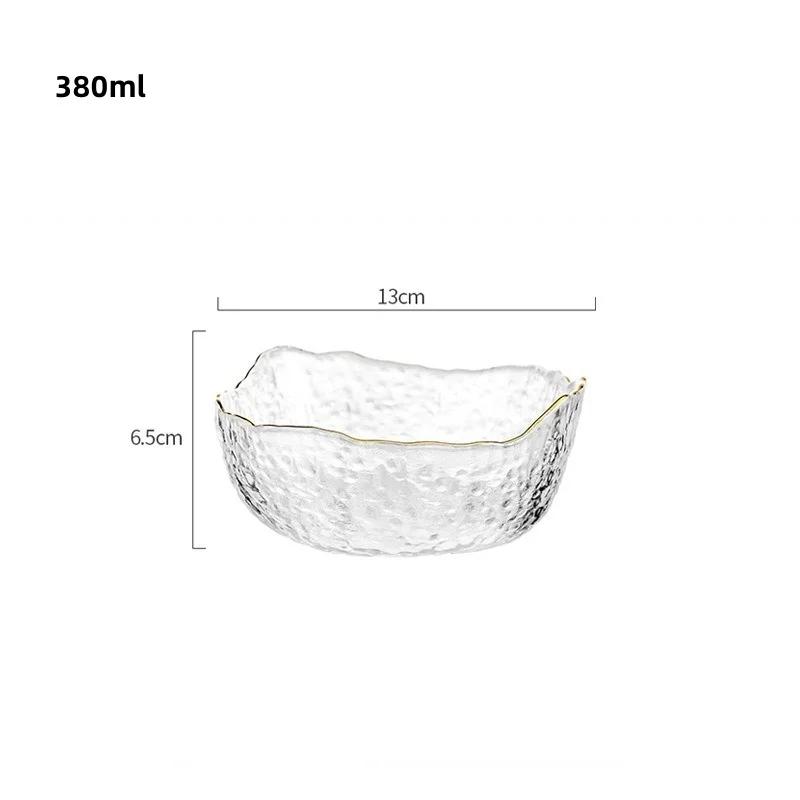 Japanese Style Iceberg Glass Bowl with Glod Rim Transparent Salad Fruit Soup Dessert Snack Foods Mixing Bowl Tea Wash Large