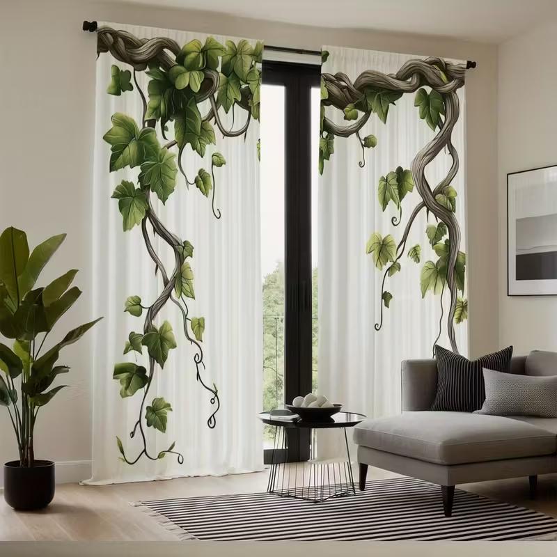 2pcs Green Vine Curtains   Privacy Light Filtering Polyester   Modern Botanical Home Decor for Living Room Bedroom Patio