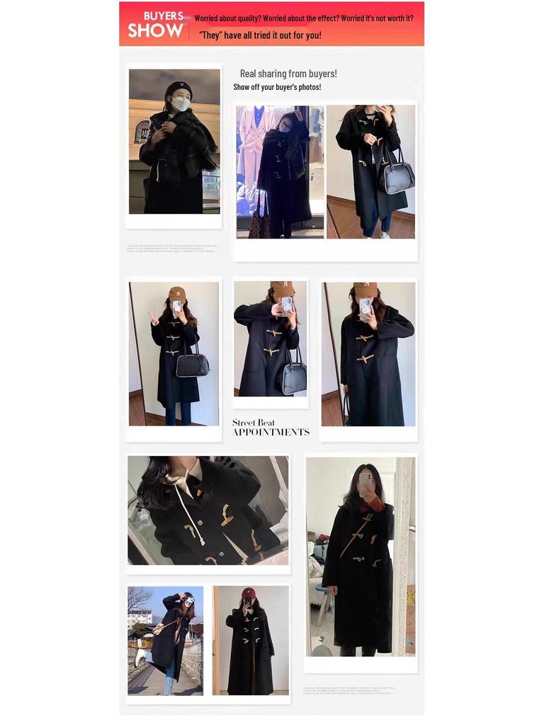 Original Korean Style Woolen Horn Button Coat for Women - Autumn/Winter 2024 - Petite Fit
