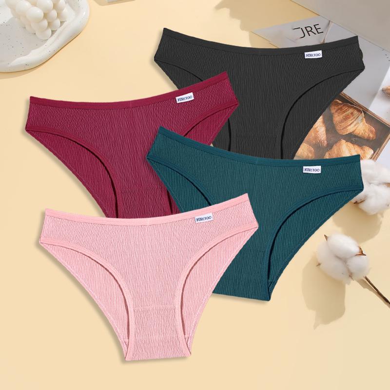 4Pcs Cotton Striped Underwear Women's V Waist Panties Sexy Breathable Plus Size Briefs Ladies Low Waist Comfort Lingerie M-XXL