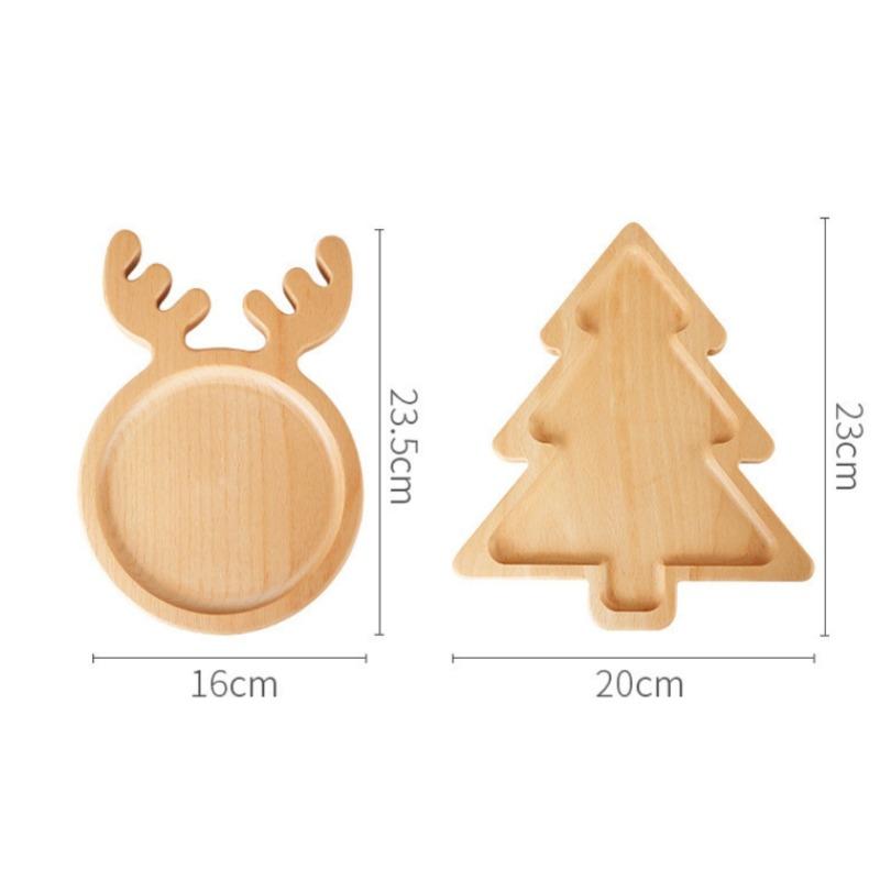 Simple Wooden Tray, Creative Cartoon Christmas Tree Plate, Creative Cartoon Elk Plate