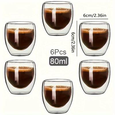6 tasses à café expresso en verre 2,7 oz, ensemble de tasses isolées à double paroi, verres à boire pour thé, café, latte, café, lait, transparent