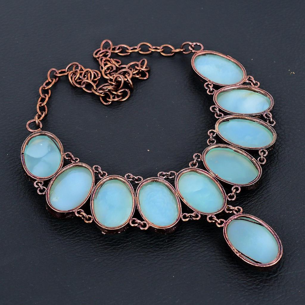 Aquamarine Necklace Gemstone Jewelry, Copper Electroformed Necklace, Adjustable Handmade Chain Necklace Gift For Wife Jewelry
