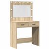 Makeup Table with Mirror Lighting 3 pcs Brown Particleboard