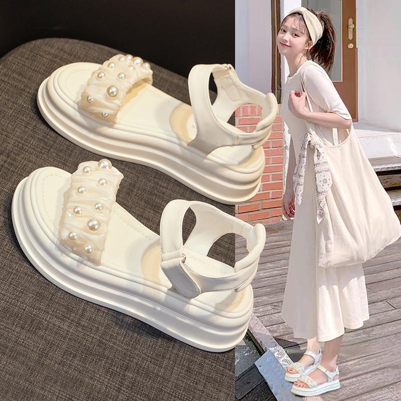 Sandals Fairy Fairy Wind 2025 New Summer Platform Muffin Roman Heightening Pearl Velcro Sports Beach Shoes