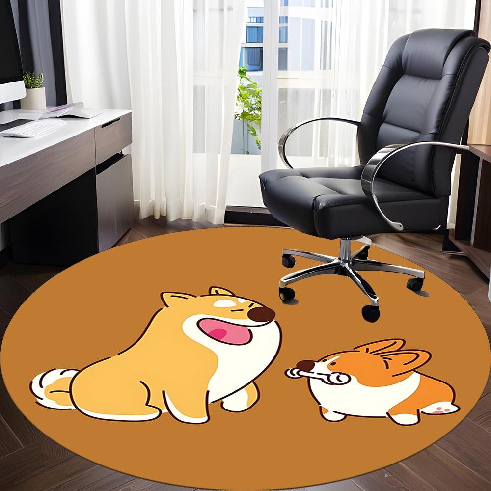 1pc Puppy Friends Office Round Area Rug, Under Office Chairs Bedroom Living Room Home Decor, Room Deco