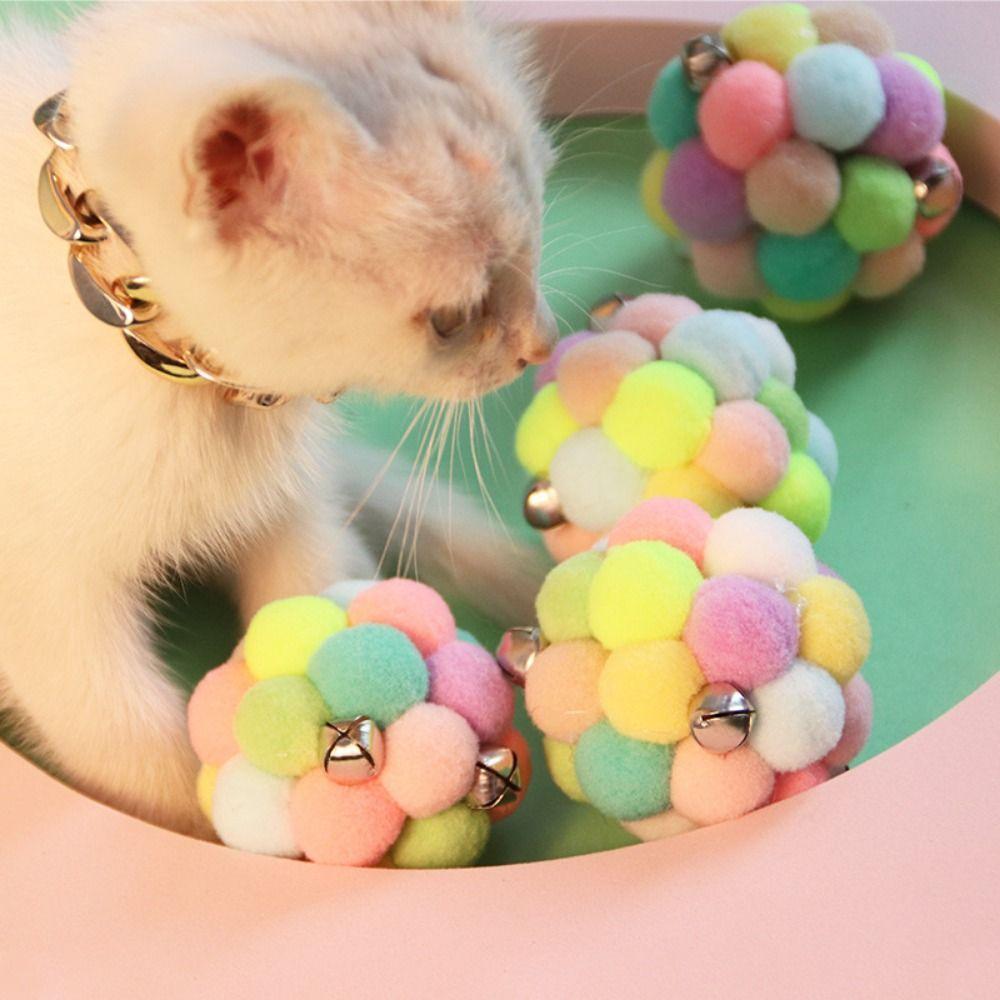 Bite Resistant Cat Catching Plush Ball with Bell Cat Plush Scratching Balls  Self Happy