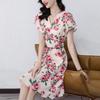 Retro Color Large Hem High Waist Slimming A- line Skirt Short Sleeve