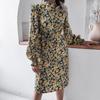 Autumn and Winter Floral Lantern Long-sleeved Chiffon Dress