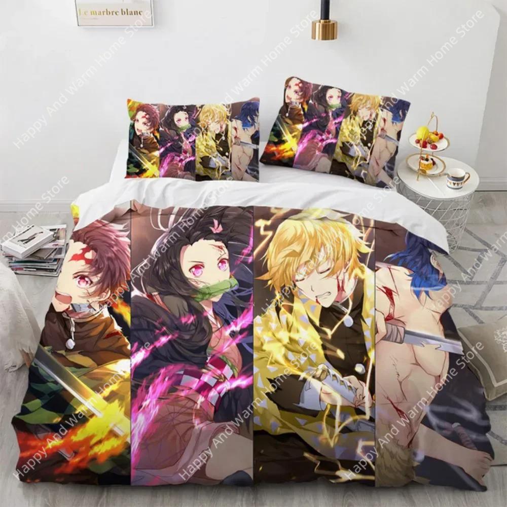 Doppel Einzel Queen King Vollgröße Bettbezug Kamado Nezuko Bettwäsche Sets Anime Demon Slayer Tagesdecke Für Teenager Mädchen Mode