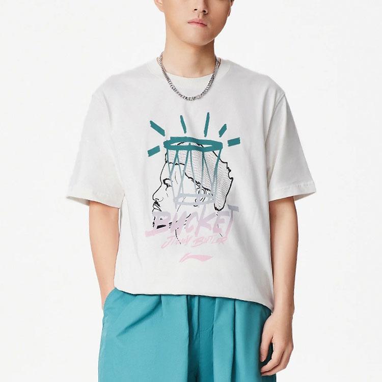 Li-Ning Basketball Series Printed Short-Sleeve T-Shirt Men Tops White AHSS023-2