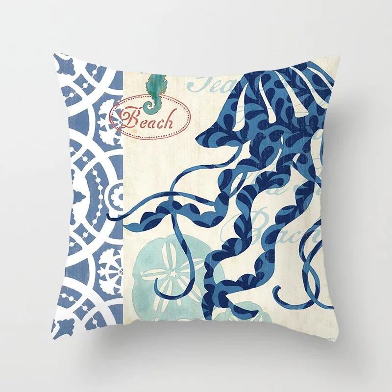 Mermaid sea ghost seahorse octopus print pillowcase ocean theme pillowcase living room sofa cushion cover room home decoration