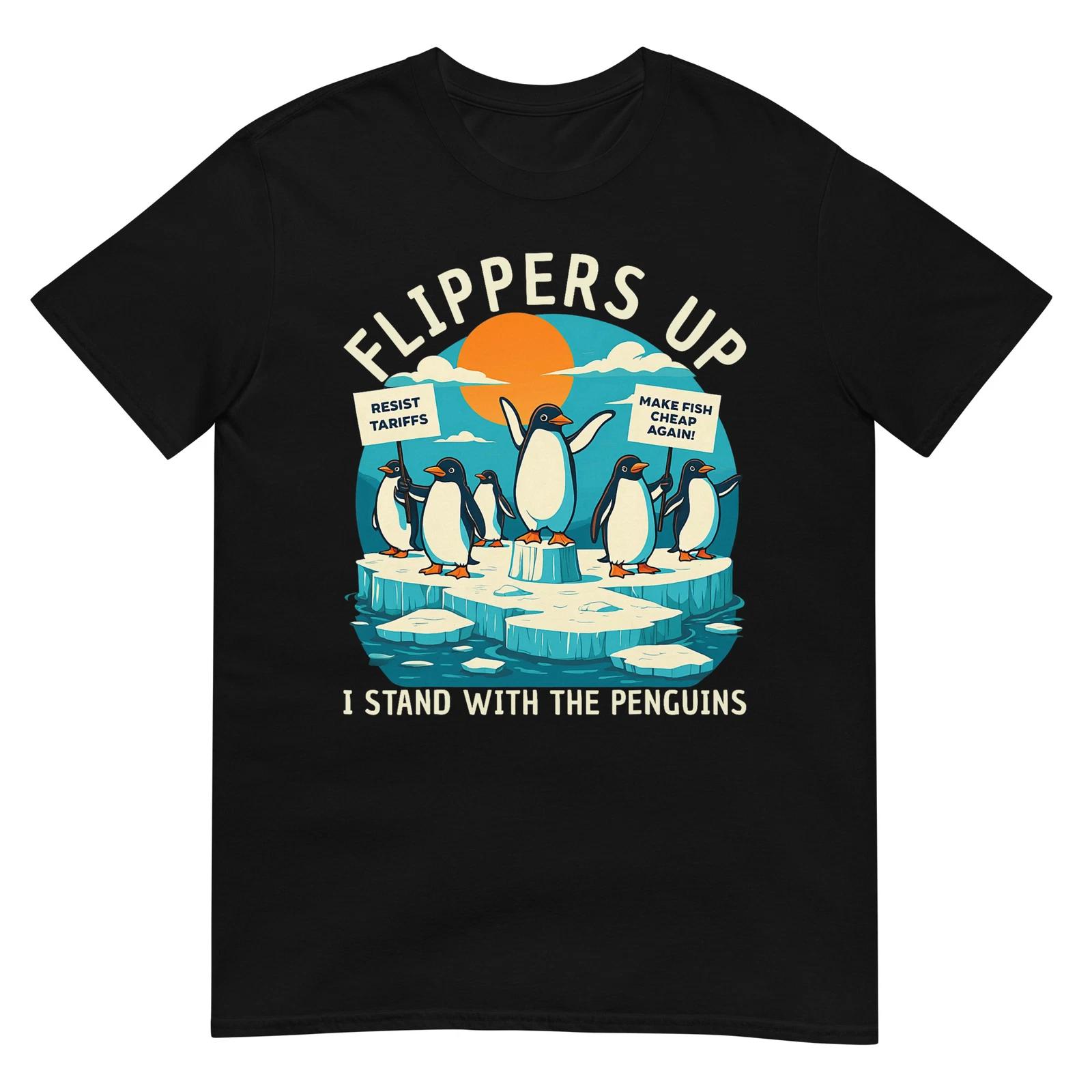 Funny Resist Penguins Protest Against Tariffs T-Shirt 2XL