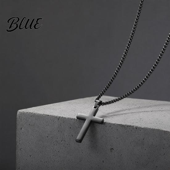 Black Cross Necklace Stainless Steel for Men Women Cuban Link