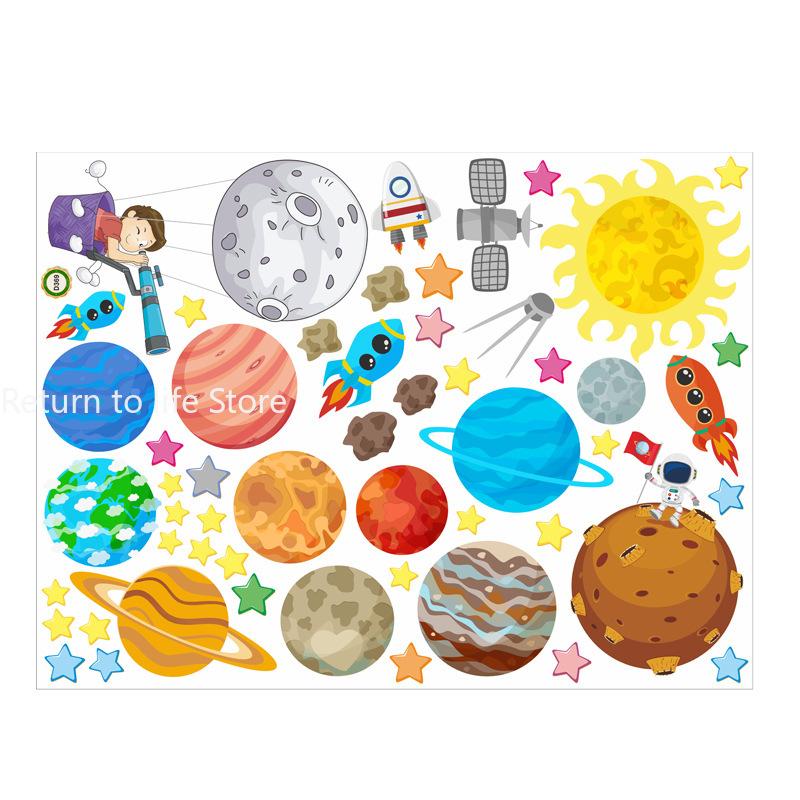 Solar System Wall Stickers Removable Planets for Kids Room Nursery Educational Space Themed Decor