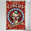 Vintage Circus Menacing Clown Metal Tin Sign, Distressed 'CRAZY CIRCUS' Retro Carnival Poster for Bar Cafe Home Decor, Aged Red