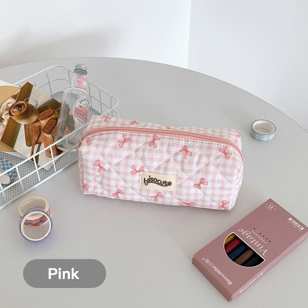 Cute Color Blocking Checkered Pencil Case, Girls' Stationery Storage Bag, Large Capacity Cosmetics and Miscellaneous Storage Bag