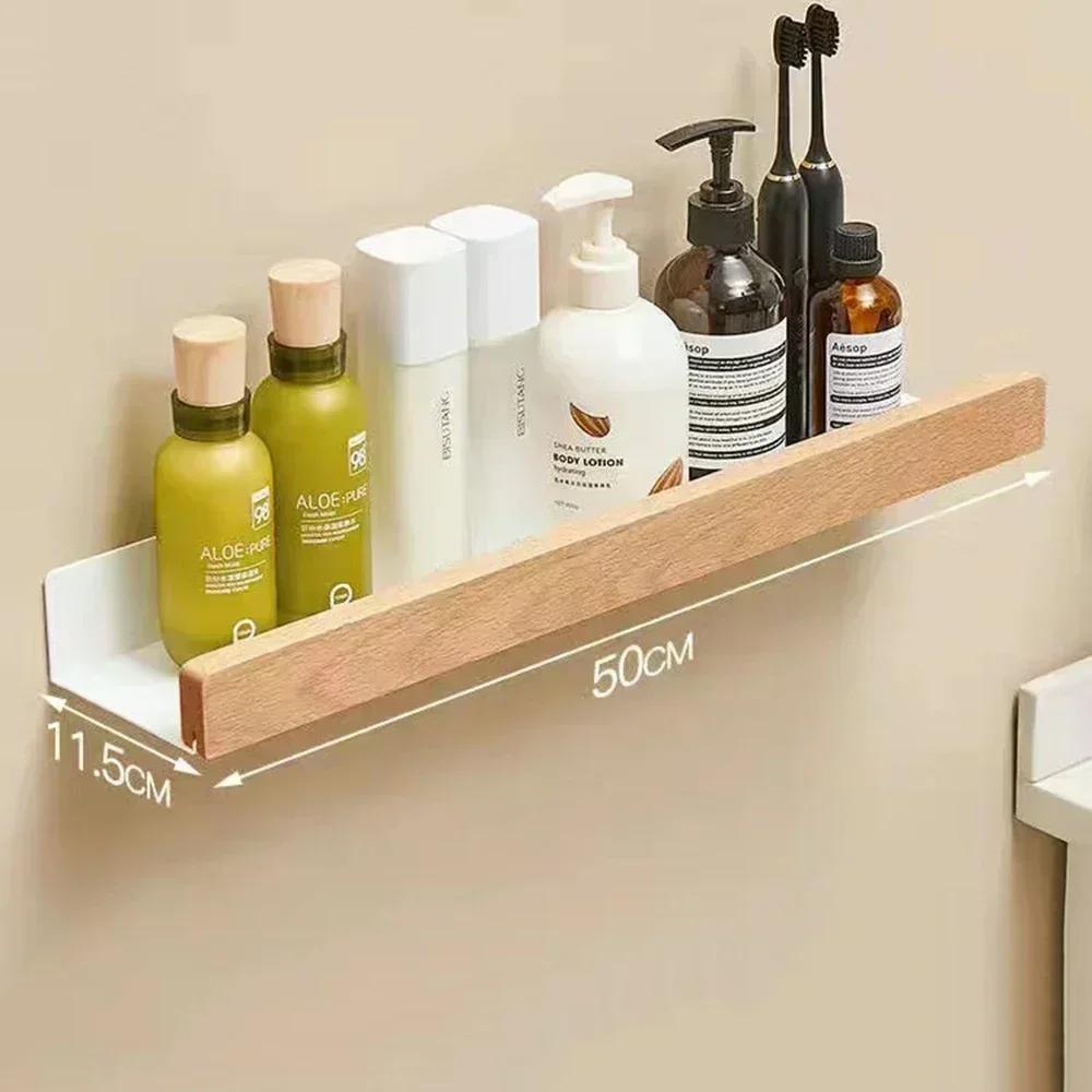 Wall Mounted Wood Shelf Organizer Shower Storage Rack Solid Wood Corner Shelves Wall Mounted Toilet Shampoo Holder Kitchen Shelf