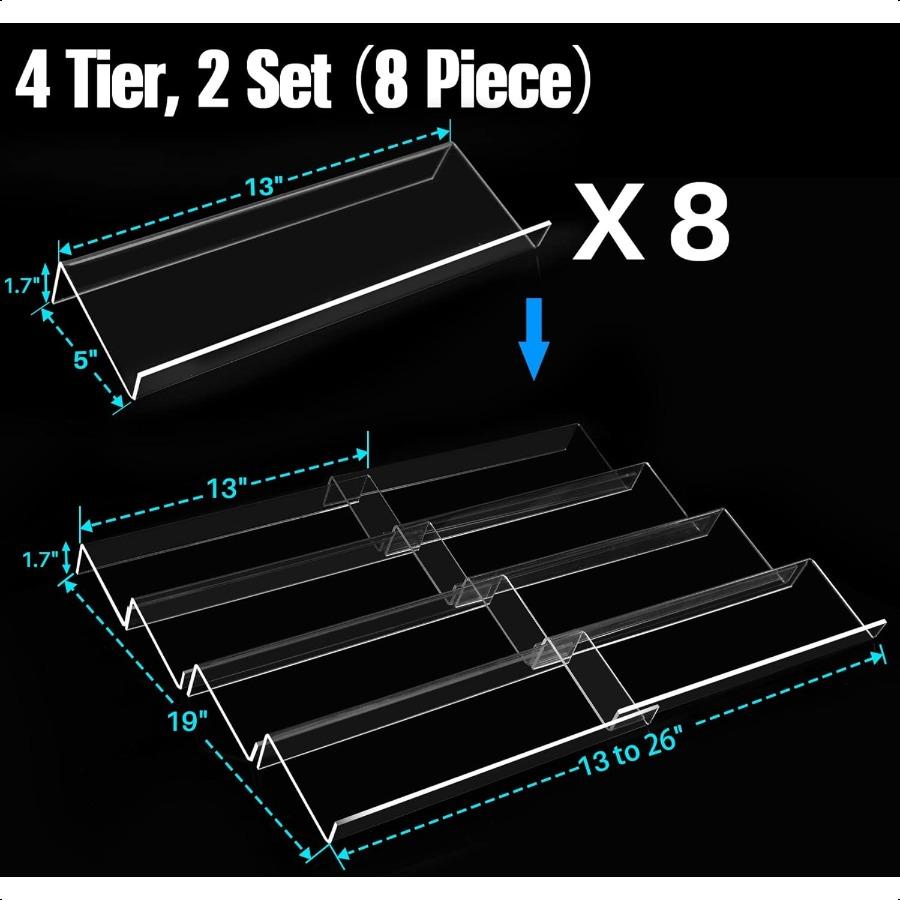Spice Drawer Organizer 4 Tier 8 Pack Kitchen Spice Rack Tray for Drawer Acrylic Seasoning Organizer Rack Expandable From 13" to