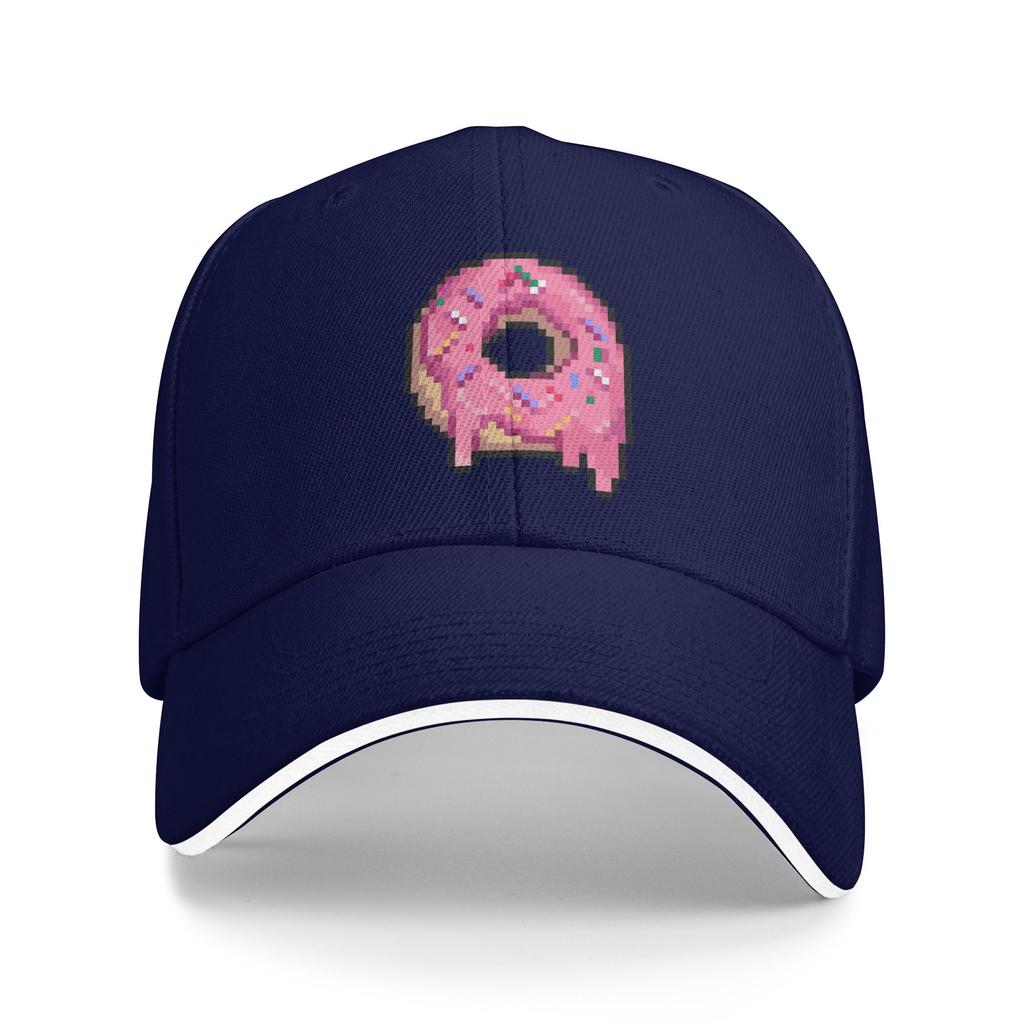 Drippy Pink Frosted Sprinkled Pixel Donut Baseball Cap Tennis Sunscreen Trucker Hat Couple Women Vintage Design Snapback Cap