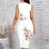 Women Plus Size Sleeveless Round Neck Midi Bodycon Dress Gradient Cherry Blossom Glitter Print Slim Fit Dress