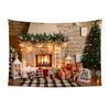 Reusable Xmas Wall Decor Christmas Tapestry, Winter Snow Scene Backdrop, Tree Fireplace Backdrop Hanging Tapestry for Bedroom Living Room Holiday