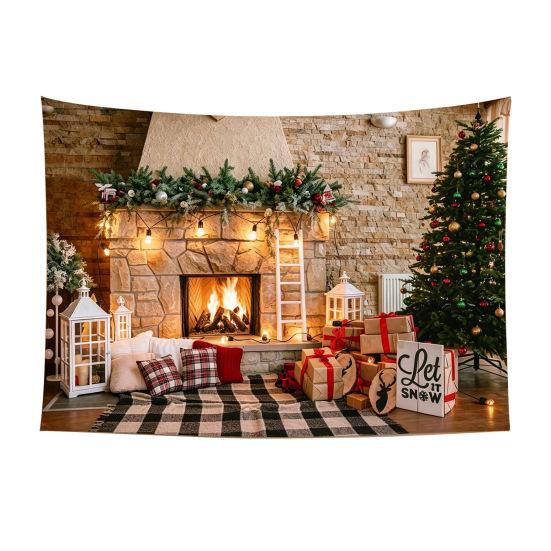 Reusable Xmas Wall Decor Christmas Tapestry, Winter Snow Scene Backdrop, Tree Fireplace Backdrop Hanging Tapestry for Bedroom Living Room Holiday