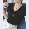 Women's Short Sleeve Graphic Tee V Neck Casual Fashion T-Shirt With Cute Embroidered Print