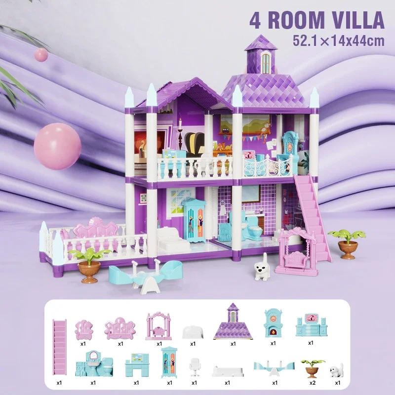 Large Doll House Assembly Villa House 3D Diy Dream Princess Castle Villa Assembly Doll House Set Toy Girl Pretend Family Toy
