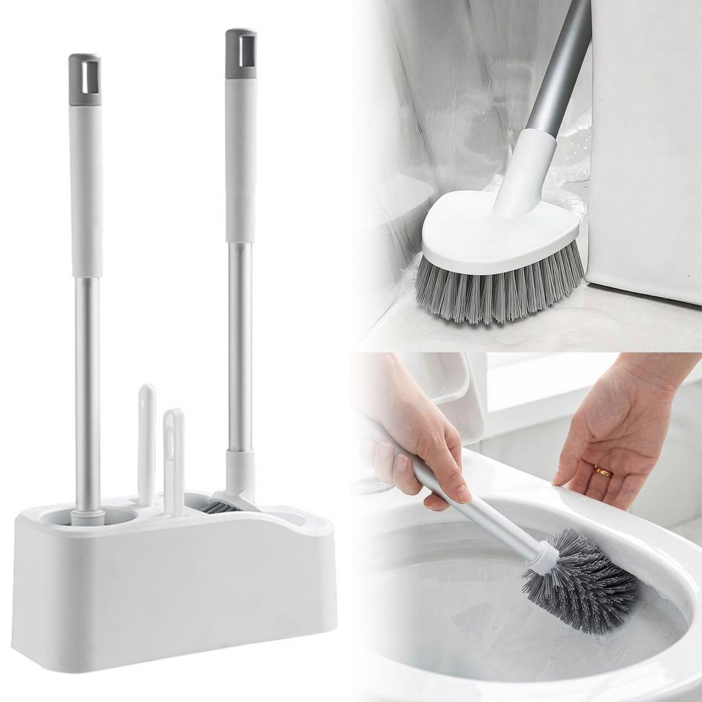 4 in 1 Toilet Bowl Brush Holder Set Wall Hanging Toilet Brush Kit Without Drilling for Bathroom RV Deep Cleaning