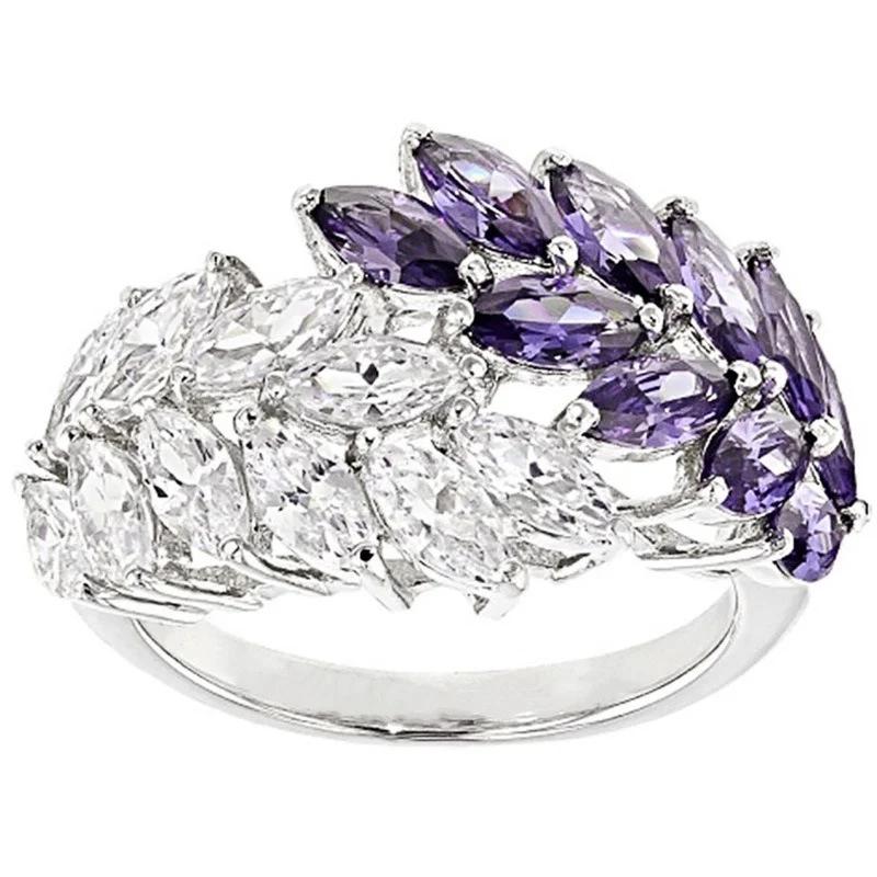 Delicate Silver 925 Jewelry Gemstone Ring for Women Amethyst Zircon Trendy Lady's Fighter Ornament Anniversary Party