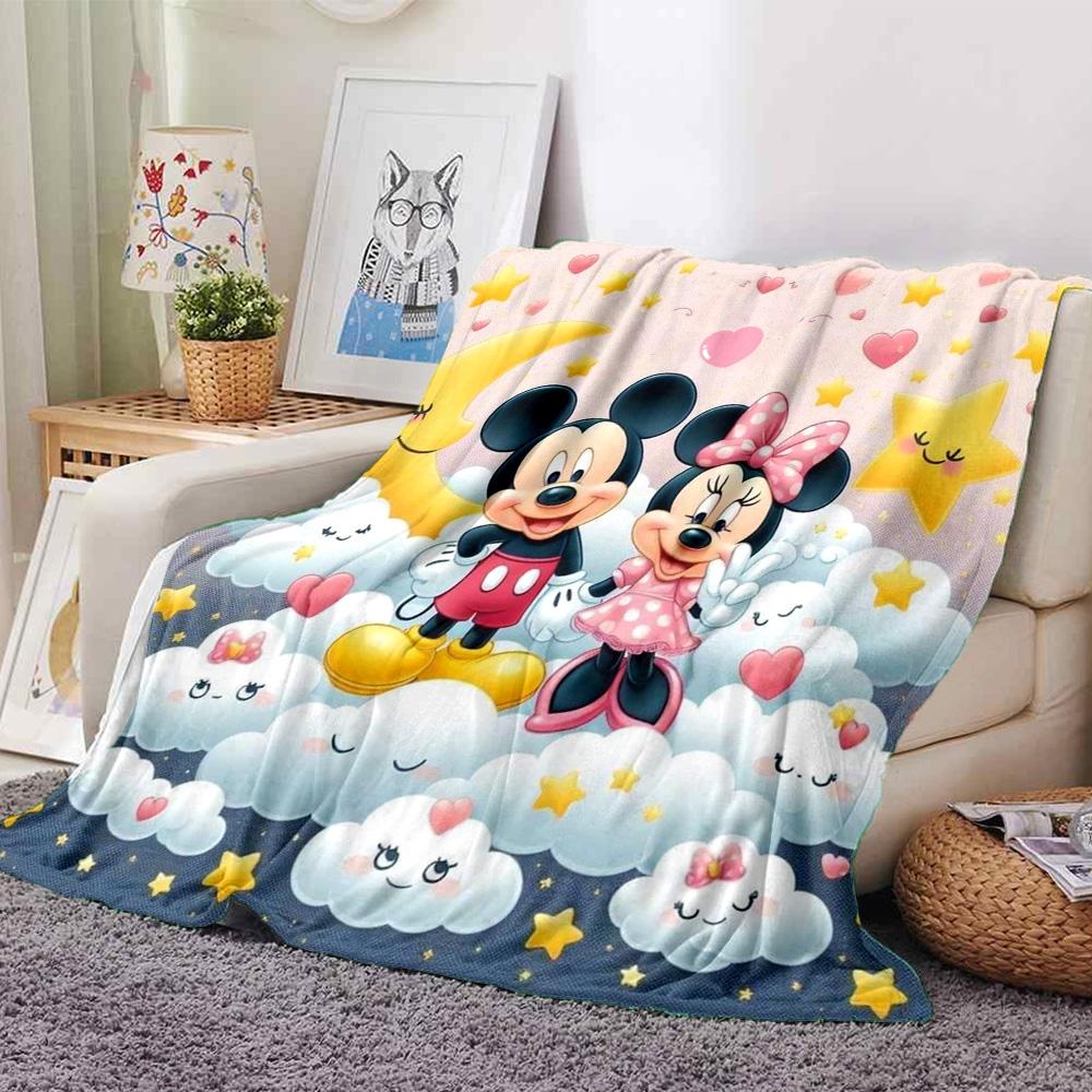Mickey Minnie Sky Flannel Blanket Super Soft Warm Cozy Blanket For Sofa Bed Office Travel Allseason Home Decor Gift