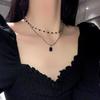 New black opal beaded necklace double-layer stacked cool clothes chain collarbone chain