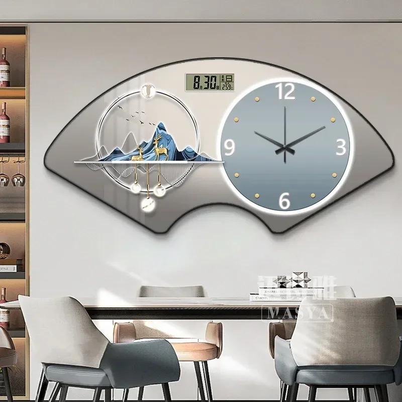 

Perpetual calendar electronic clock wall clock Living room fan dining room decorative painting calendar clock hanging picture 60X30CM