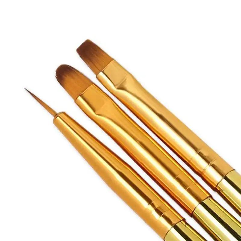 3Pcs Nail Art Brush UV Gel Polish Painting Line Flat Builder French Petal Gradient Tips Design Flower Tools Manicure Draw Pen