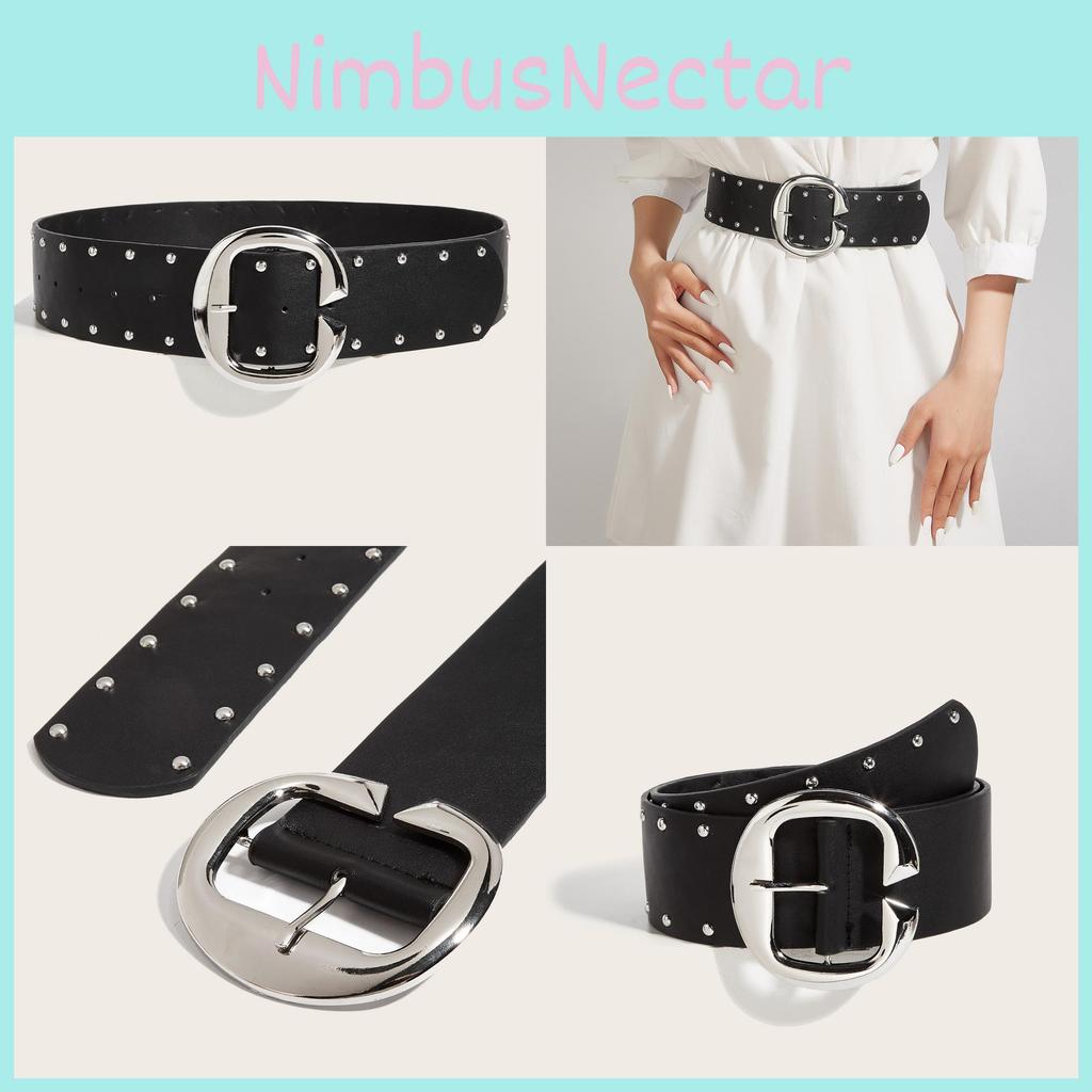 Style Rivet Leather Belt With Metal Buckle For Street Fashion And Casual Wear