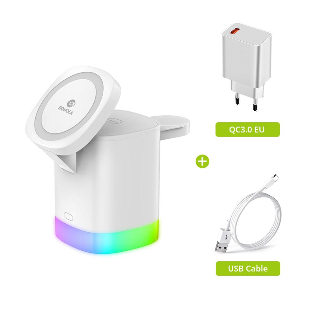 4-in-1 magnetisches kabelloses Ladegerät mit RGB-Licht für iPhone 12/13/14 Pro/Airpods Pro/iwatch. Integrieren Sie kabelloses Laden