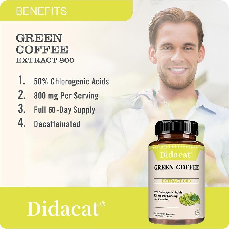 Green Coffee Bean Extract 800mg - Standardized 50% Chlorogenic Acids Supplement for Daily Metabolism & Antioxidant Support