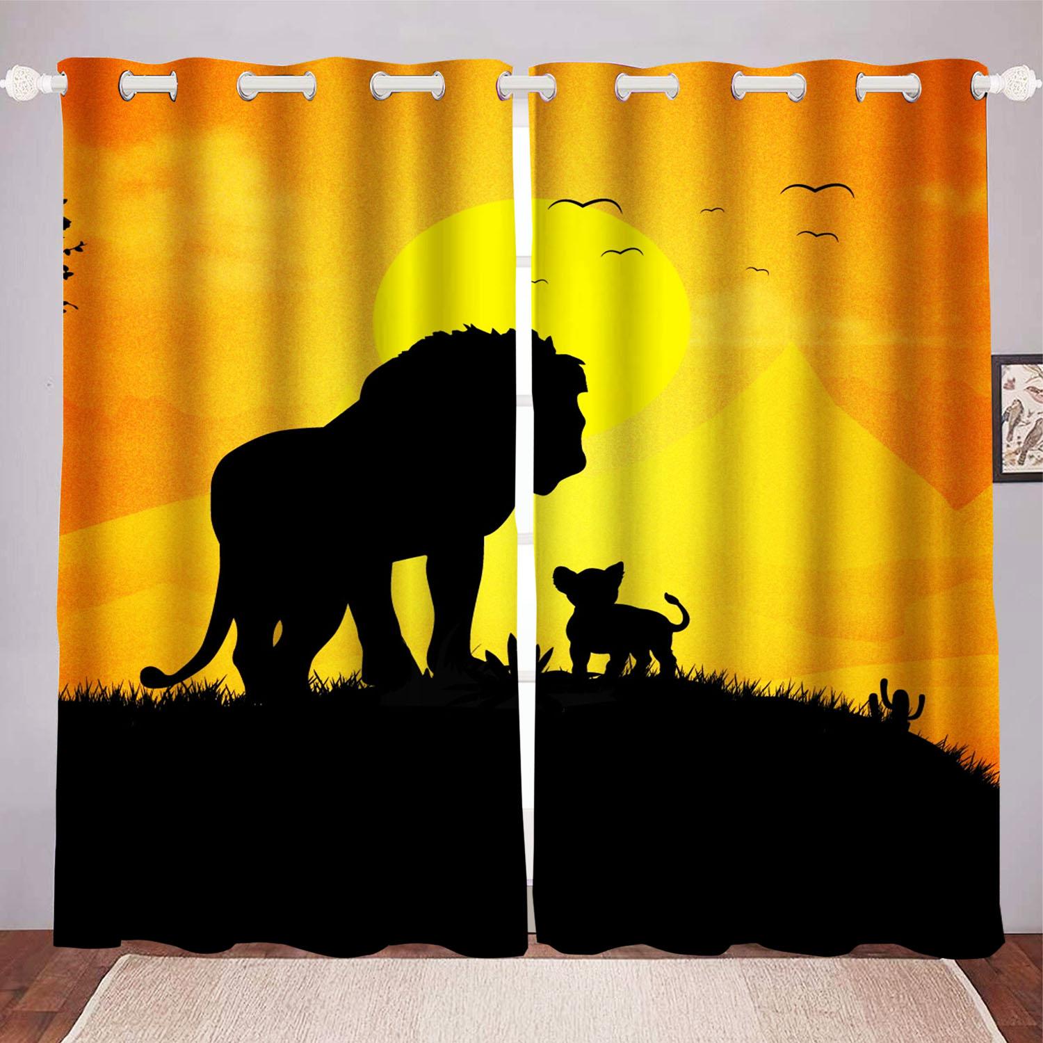 König der Löwen Staubdichte 100% Polyester Verdunkelungsvorhänge Vorhänge für Wohnzimmer Schlafzimmer Vorhänge Heimdekoration 100x140cm&Grommet Top yellow