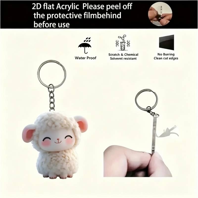 1/2Pcs 2D Flat Acrylic Little Lamb Interior Rearview Mirror Decor Keychain Animal Jewelry Accessory Pendant Hanging Ornament