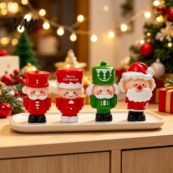 Detailed Resin Craft Figures 2Pcs Mini Christmas Figurine, Cute Santa Claus Nutcracker Soldier Dolls, DIY Accessories Decorative Figurine Set