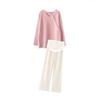 Chic Pink Knit Two-Piece Maternity Set - Sweater & Pants for Autumn/Winter