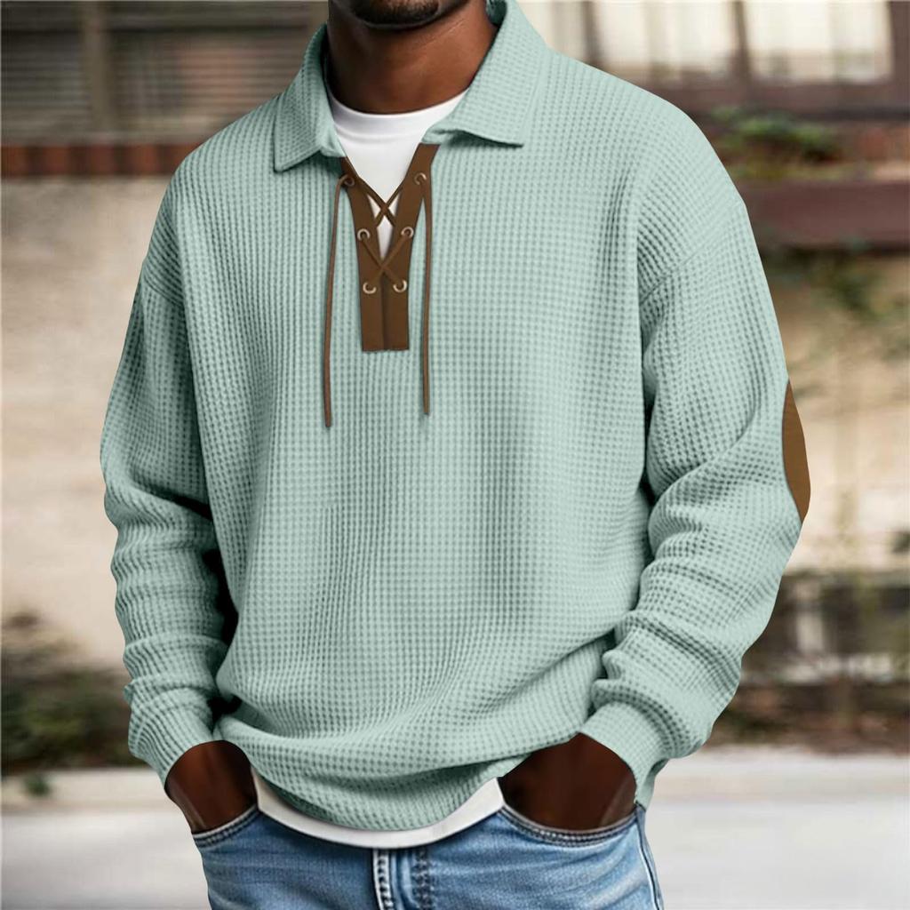 Mens Sweatshirts Retro Casual Long Sleeve Collared Golf Pullover Oversized Western Textured Tops