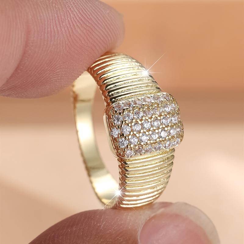 Vintage Goudkleur Geometrische Vierkante Ringen voor Vrouwen Mode Zirkoon Verlovingsring Party Sieraden Cadeaus