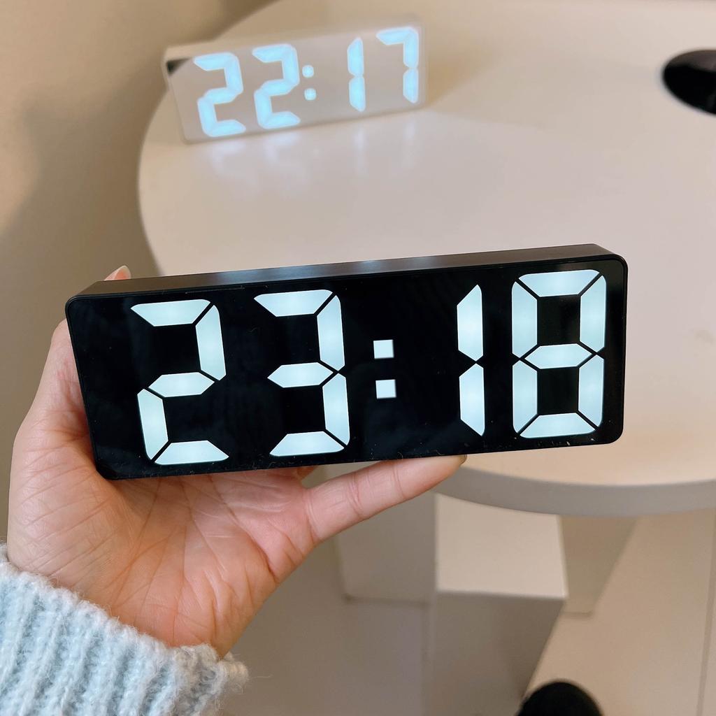 Modern LED Digital Alarm Clock with Temperature & Adjustable Brightness - Large LCD-like Display, 12/24H Time