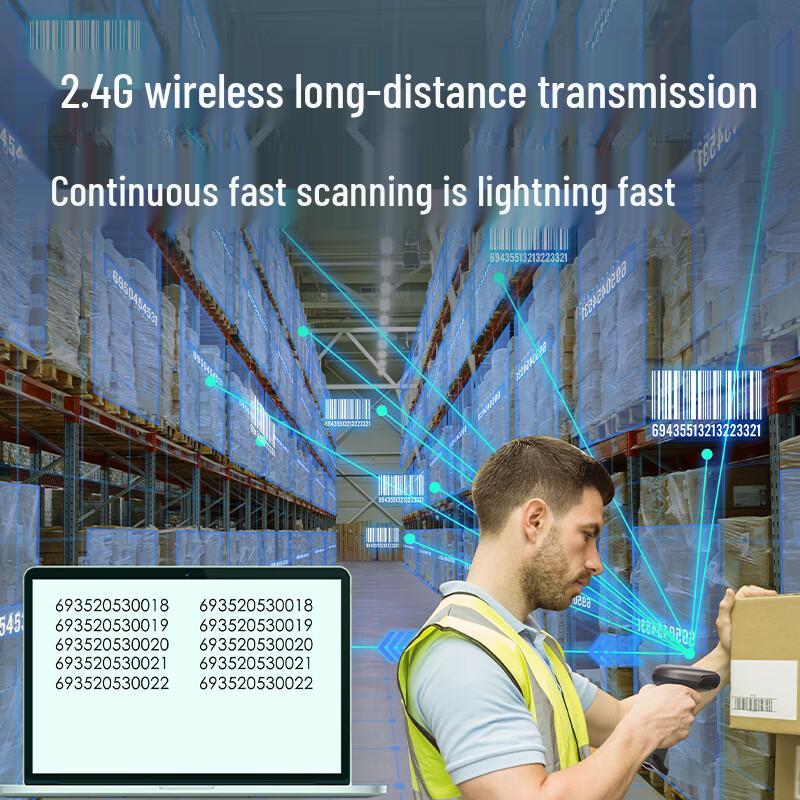 Deli Wireless 1D Laser Barcode Scanner with Charging Cradle