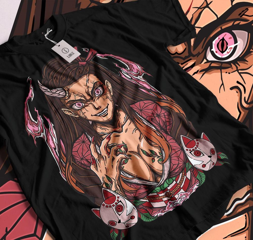 

Nezuko kamado t-shirt demon slayer best anime black shirt kimetsu no yaiba 002 3XL
